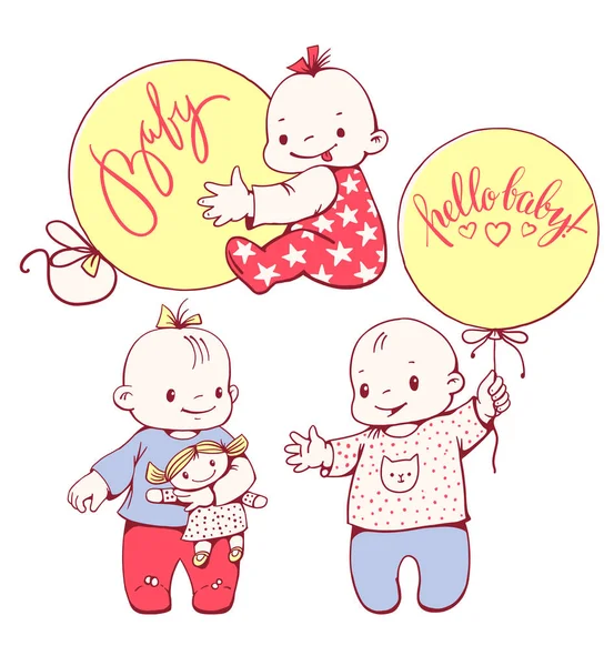 Carino cartone animato neonati ragazzi e ragazze — Vettoriale Stock