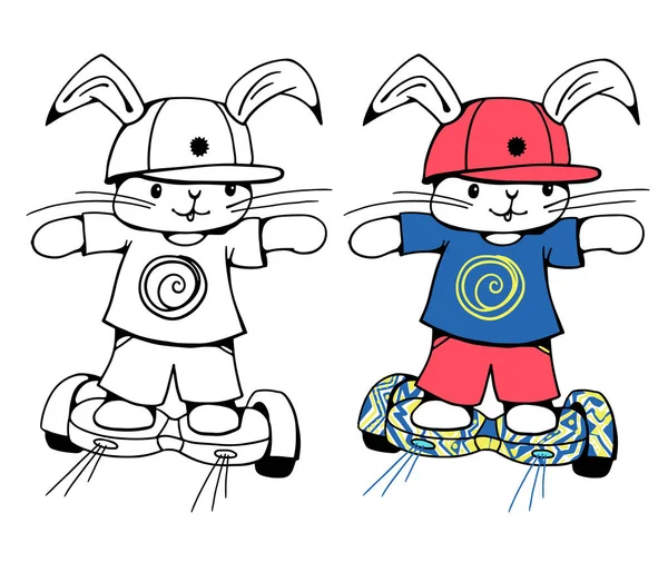 Cartone animato Coniglietto sul girometro — Vettoriale Stock