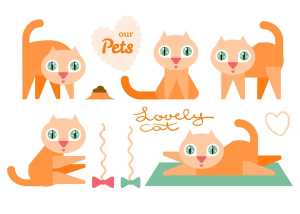 Red cats set — Stock Vector