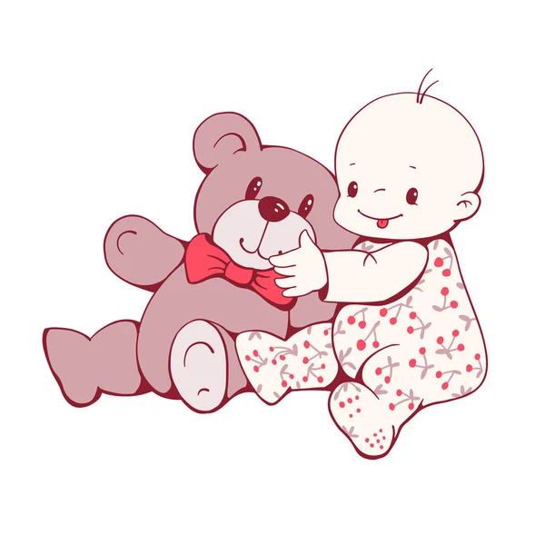 टेडी भालू के साथ बेबी लड़की — स्टॉक वेक्टर