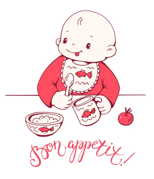 赤ちゃんのお粥を食べる — ストックベクタ