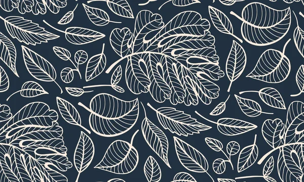 Umrissene Blätter nahtloses Muster — Stockvektor