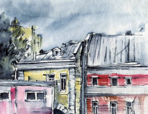 Şehir manzarası ile eski evleri — Stok fotoğraf