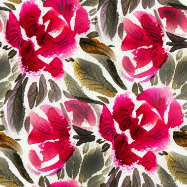 suluboya desende kırmızı çiçekler