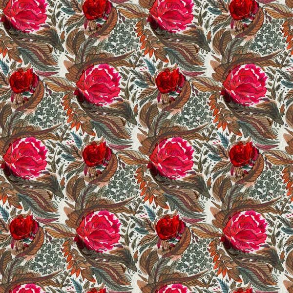 Rote Blütenmuster in Aquarell — Stockfoto