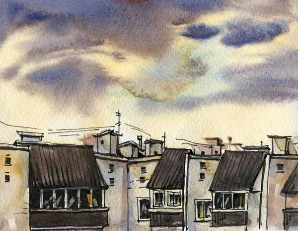 roof-tops under cloudy sky