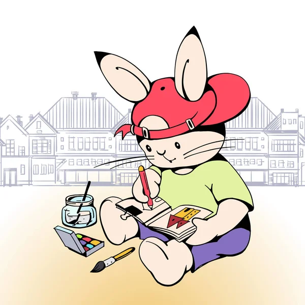 Dessin animé lapin artiste — Image vectorielle