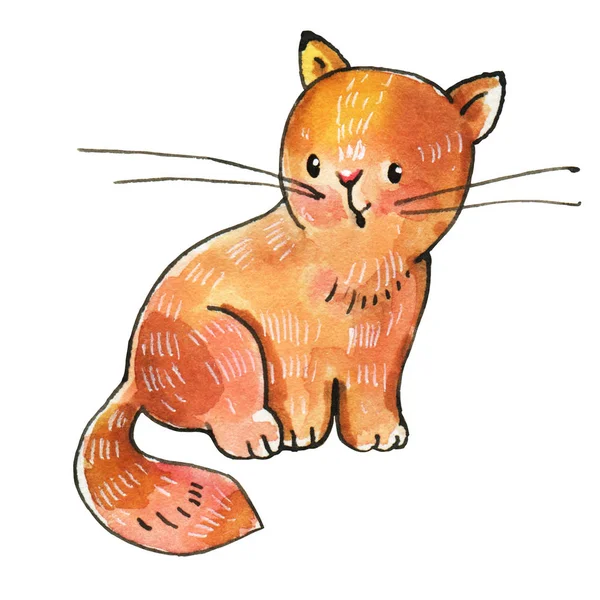 Acquerello gatto rosso — Foto Stock