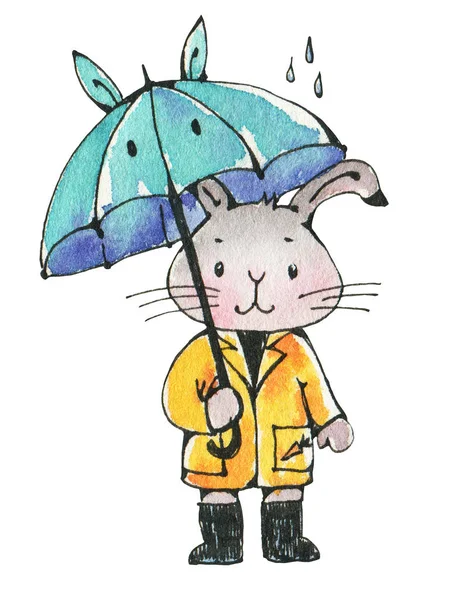 Lapin mignon avec parapluie — Photo