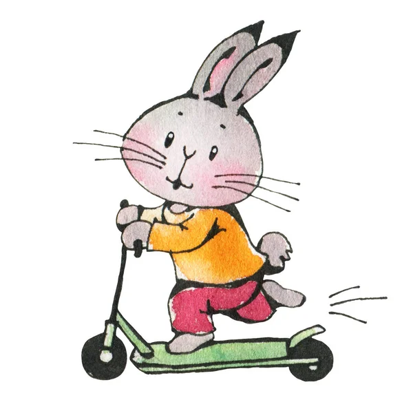 可爱的小兔子与滑板车 — 图库照片