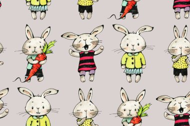 Komik karikatür Bunnies ile Seamless Modeli 