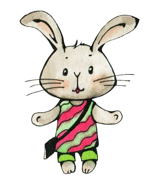 Desenho aquarela de um coelho bonito — Fotografia de Stock