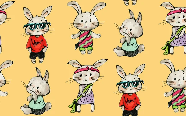 pattern with funny cartoon Bunnies