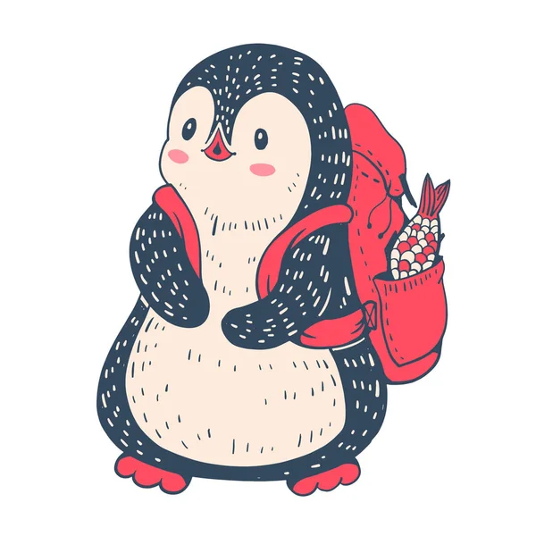 Pingüino de dibujos animados con una mochila — Archivo Imágenes Vectoriales