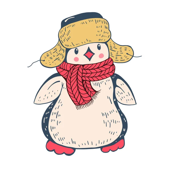 Kreslený tučňák v čepici — Stockový vektor