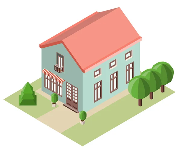 House and trees in the isometric projection — Stock Vector