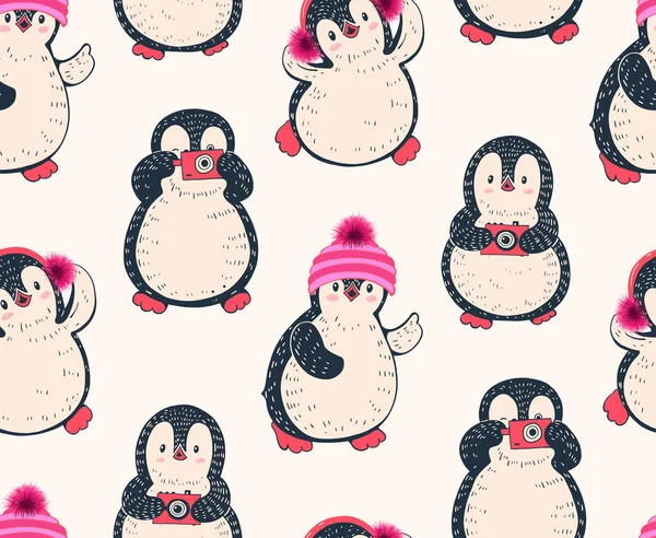 Padrão com pinguins bonitos —  Vetores de Stock