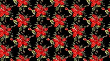 Kırmızı suluboya çiçekli desen 
