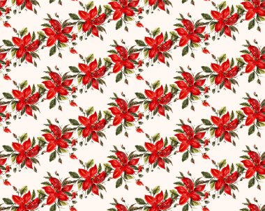 Kırmızı suluboya çiçekli desen