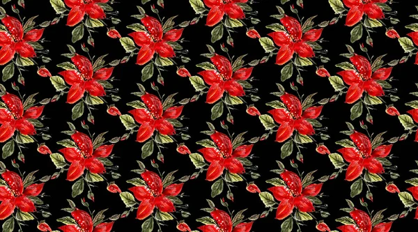 Patrón con flores de acuarela roja —  Fotos de Stock