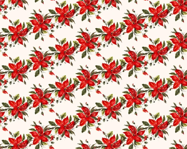 Kırmızı suluboya çiçekli desen