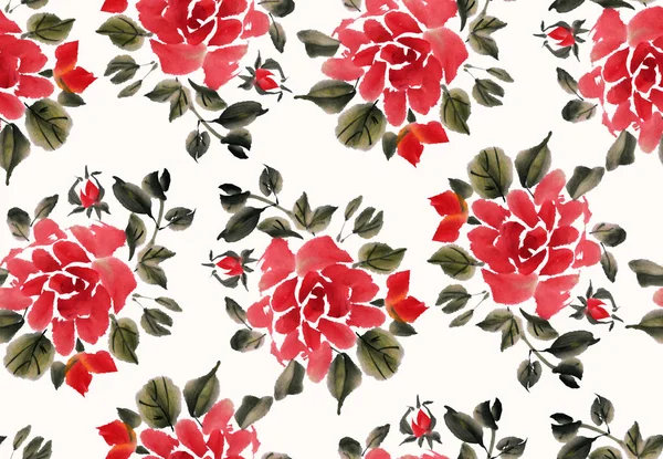 Pattern with red watercolor roses — Stock Photo, Image