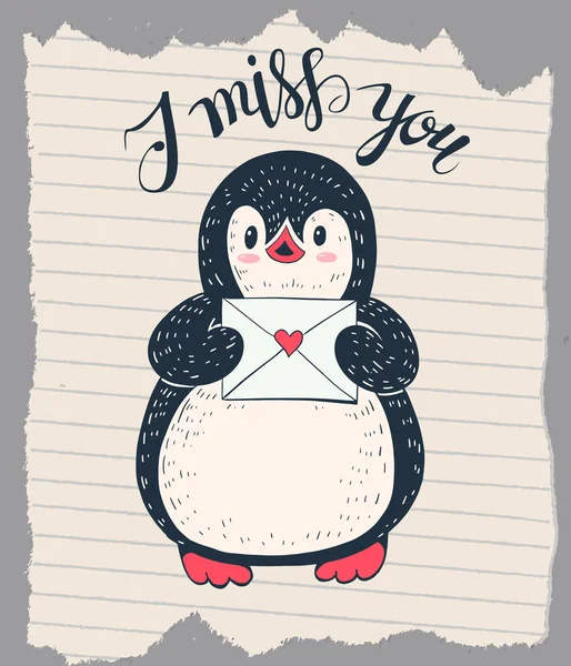 文字で漫画のペンギン — ストックベクタ