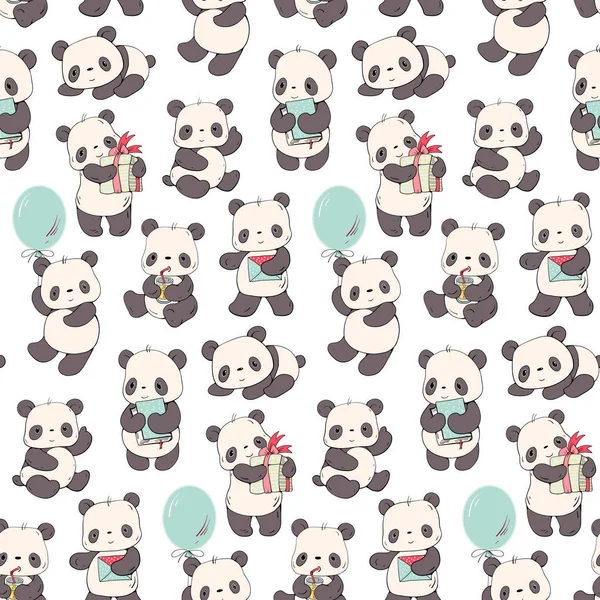 Seamless mönster med tecknade pandor — Stock vektor