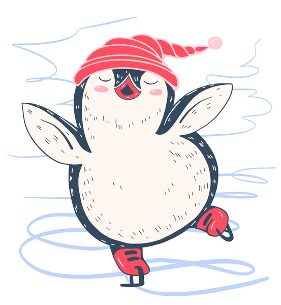 卡通企鹅穿冰鞋 — 图库矢量图片