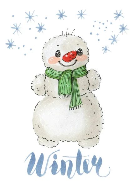 Snowman in a warm scarf — Stock Photo, Image