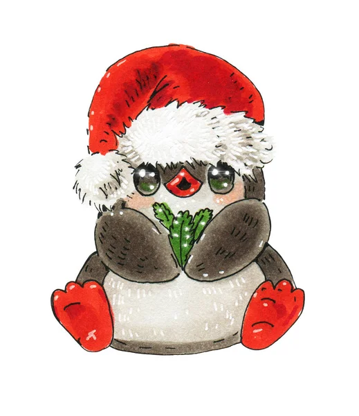 cartoon penguin  in Christmas hat