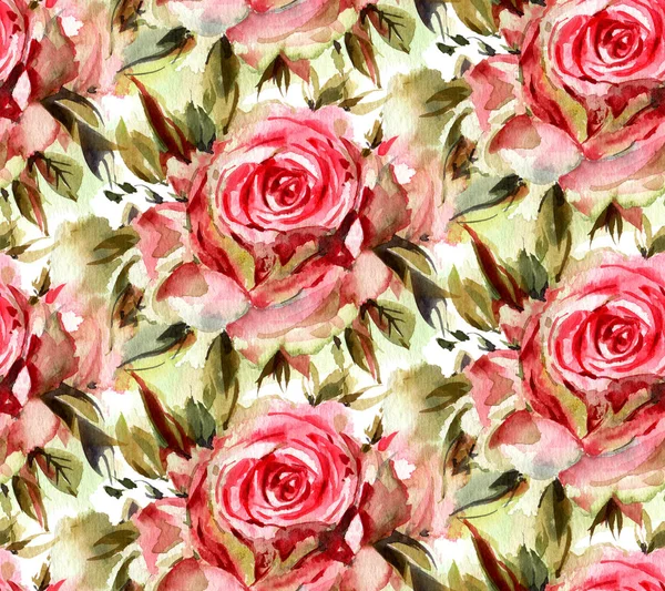 Akwarela róże wzór — Zdjęcie stockowe
