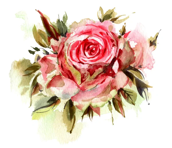 水彩的红玫瑰 — 图库照片