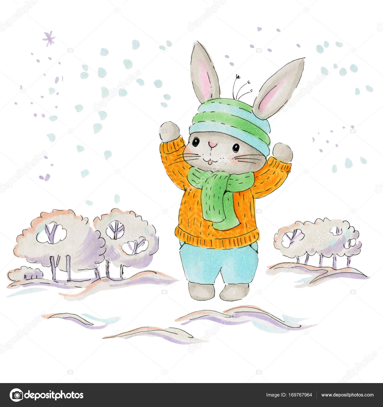 Векторные иллюстрации кролики зимой
