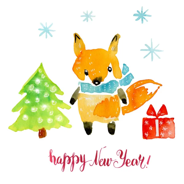 La tarjeta de Año Nuevo con el zorro — Foto de Stock