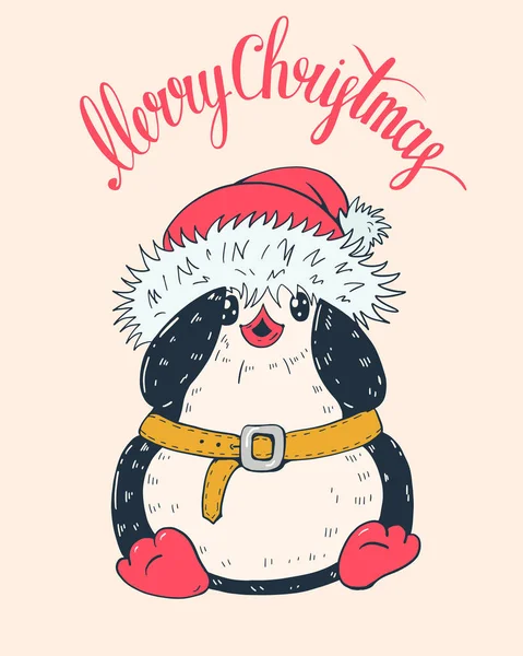 Pingouin dessin animé à Noël ha — Image vectorielle