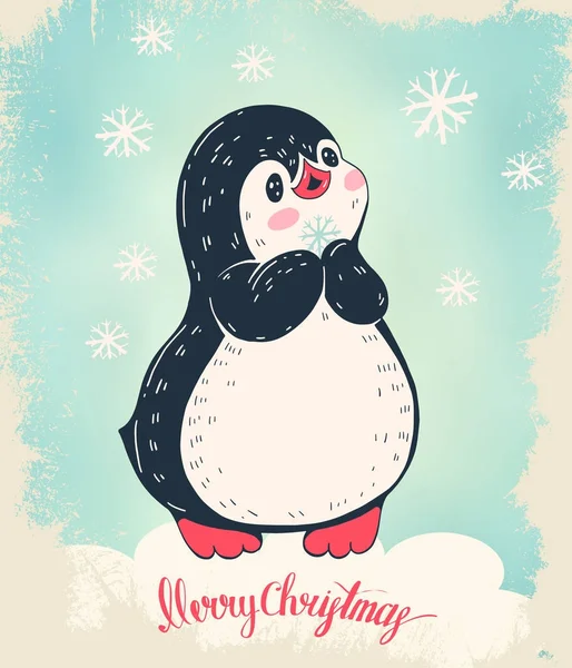 Cartoon pinguïn met sneeuwvlok — Stockvector