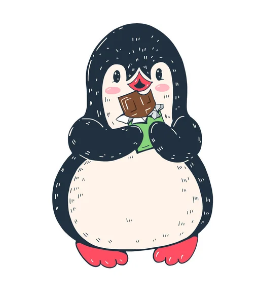 Rajzfilm pingvin, csokoládé — Stock Vector