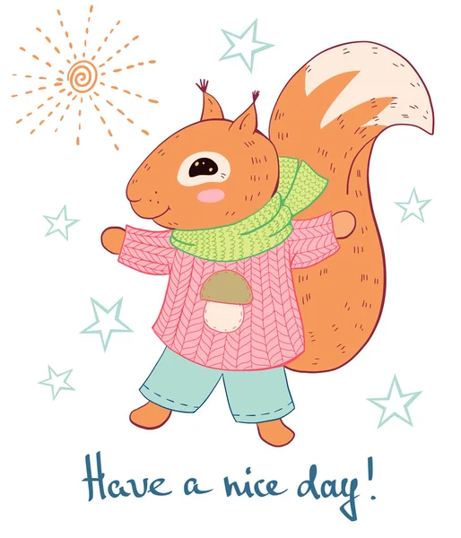 Écureuil de bande dessinée en vêtements chauds — Image vectorielle