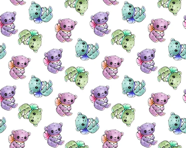 Seamless pattern with funny cartoon bears — Stock Photo, Image