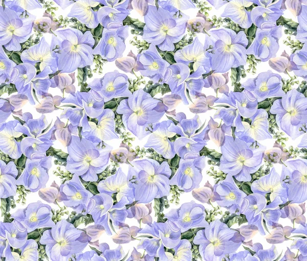 Seamless Pattern Watercolor Flowers Lilac Hydrangeas Hand Drawn Illustration — Stock Photo, Image