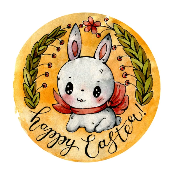 Пасхальный Кролик Акварельный Рисунок Ручная Иллюстрация — стоковое фото