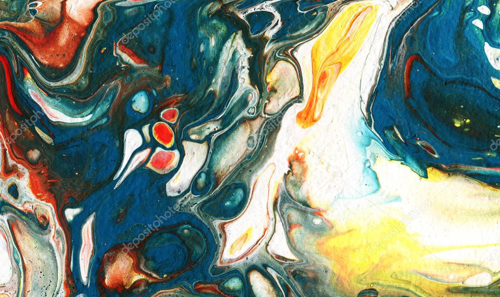 Acrylic pouring.  Multicolor colourful background. Hand-drawn illustration. 