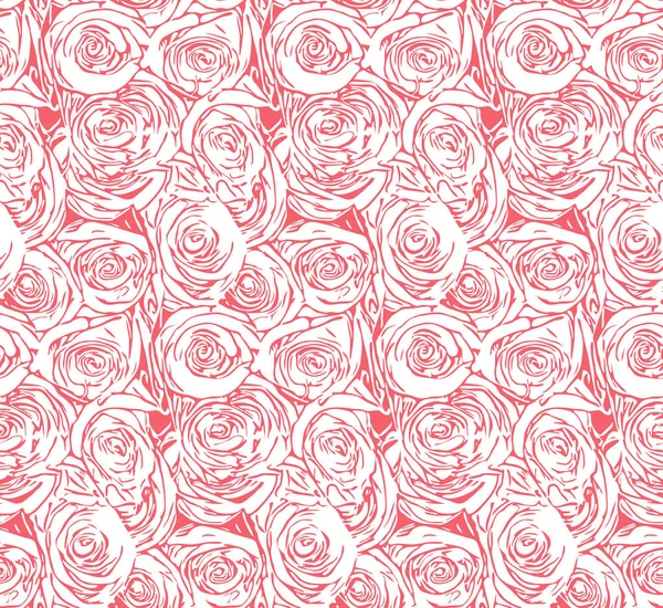 Patrón Monocromo Sin Costura Con Rosas Ilustración Hecha Mano Vector — Archivo Imágenes Vectoriales