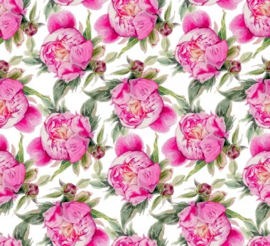 Suluboya çiçekli kusursuz desen. Şakayıklar. El çizimi illüstrasyon. 