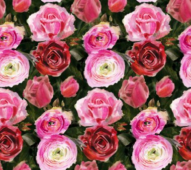 Suluboya güllerle kusursuz desen. El çizimi illüstrasyon. 