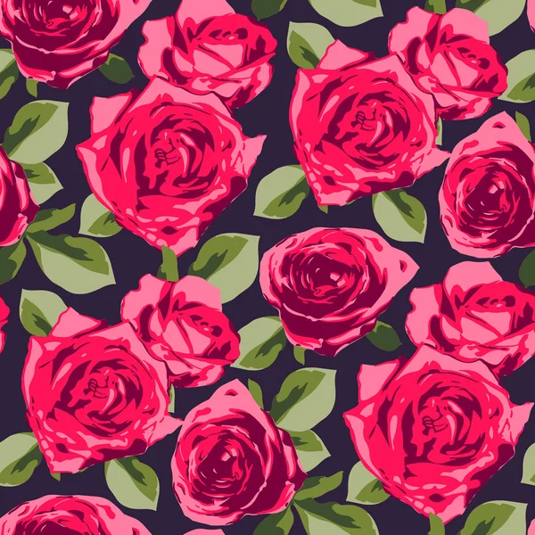 Απρόσκοπτη Vintage Floral Μοτίβο Σχηματοποιημένα Τριαντάφυλλα Σκούρο Φόντο Εικονογράφηση Διάνυσμα — Διανυσματικό Αρχείο