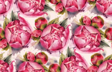 Suluboya çiçekli kusursuz desen. Şakayıklar. El çizimi illüstrasyon. 