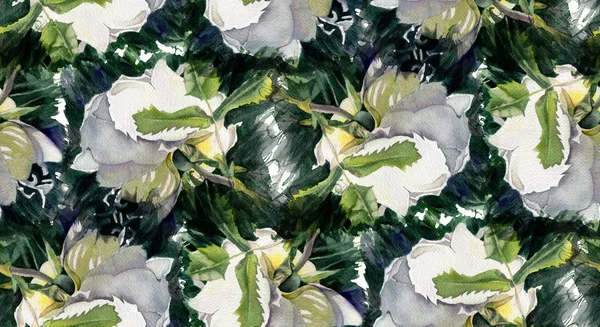 Nahtloses Muster Mit Aquarellblumen Weiße Hunderose Handgezeichnete Illustration — Stockfoto