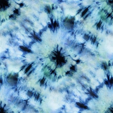 Indigo ve yeşil renk beyaz ipek sorunsuz Tie-boya desen. El boyama kumaş - Nodüler batik. Shibori boyama. 